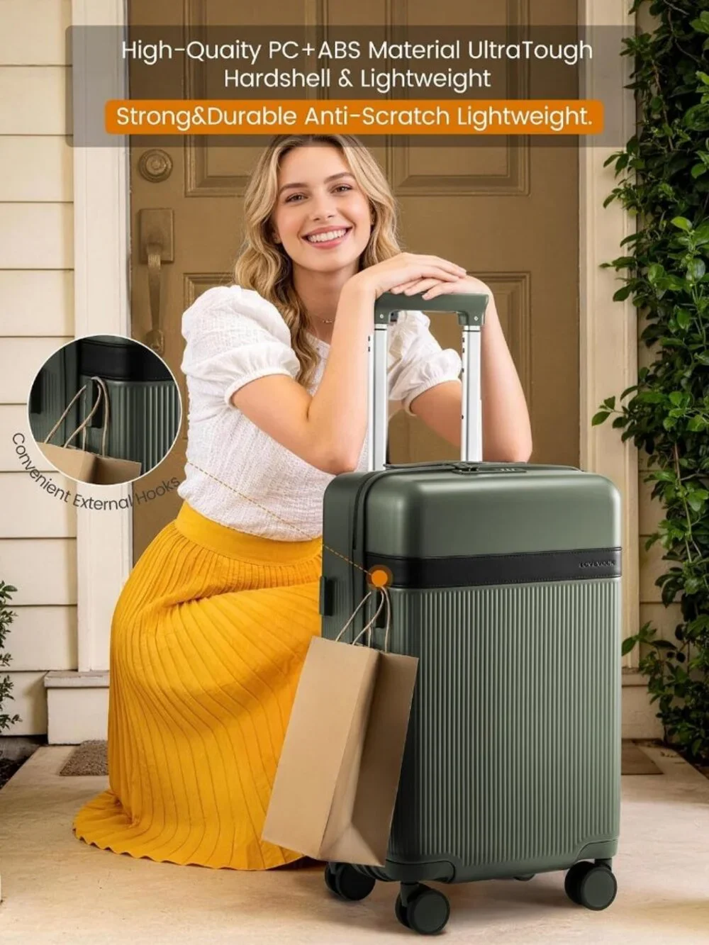 22-Inch Hard Shell Carry-On Luggage with Spinner Wheels & TSA Lock - Lightweight